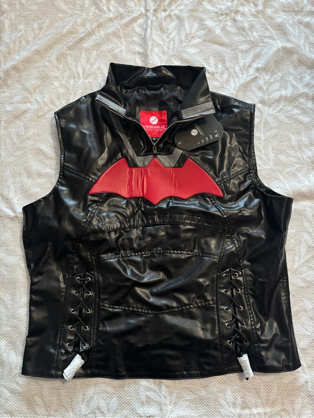 Laverapelle Black and Red Batman Faux-Leather Vest
